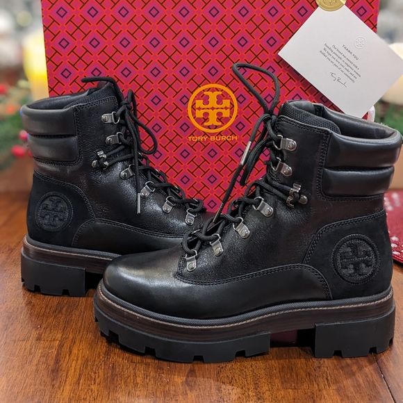 Tory Burch Miller Leather Lug Sole Hiker Boot Size 10 + Dust Bag New in Box❤ - Picture 4 of 9
